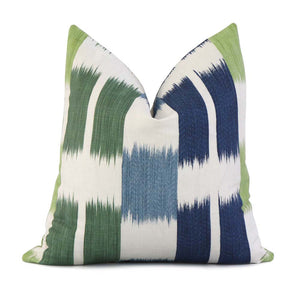 Thibaut Kasuri Stripe Blue and Green Ikat Decorative Designer Throw Pillow Cover