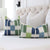 Thibaut Kasuri Stripe Blue and Green Ikat Decorative Designer Throw Pillow Cover in Bedroom