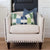 Thibaut Kasuri Stripe Blue and Green Ikat Decorative Designer Throw Pillow Cover on White Accent Chair in Home Decor