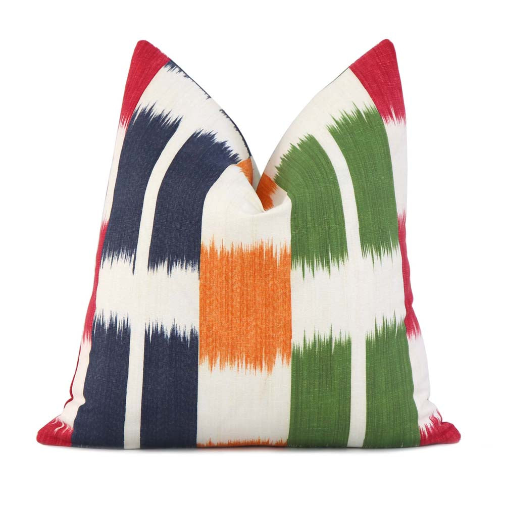 Thibaut Kasuri Stripe Green and Pink Ikat Decorative Designer Throw Pillow Cover