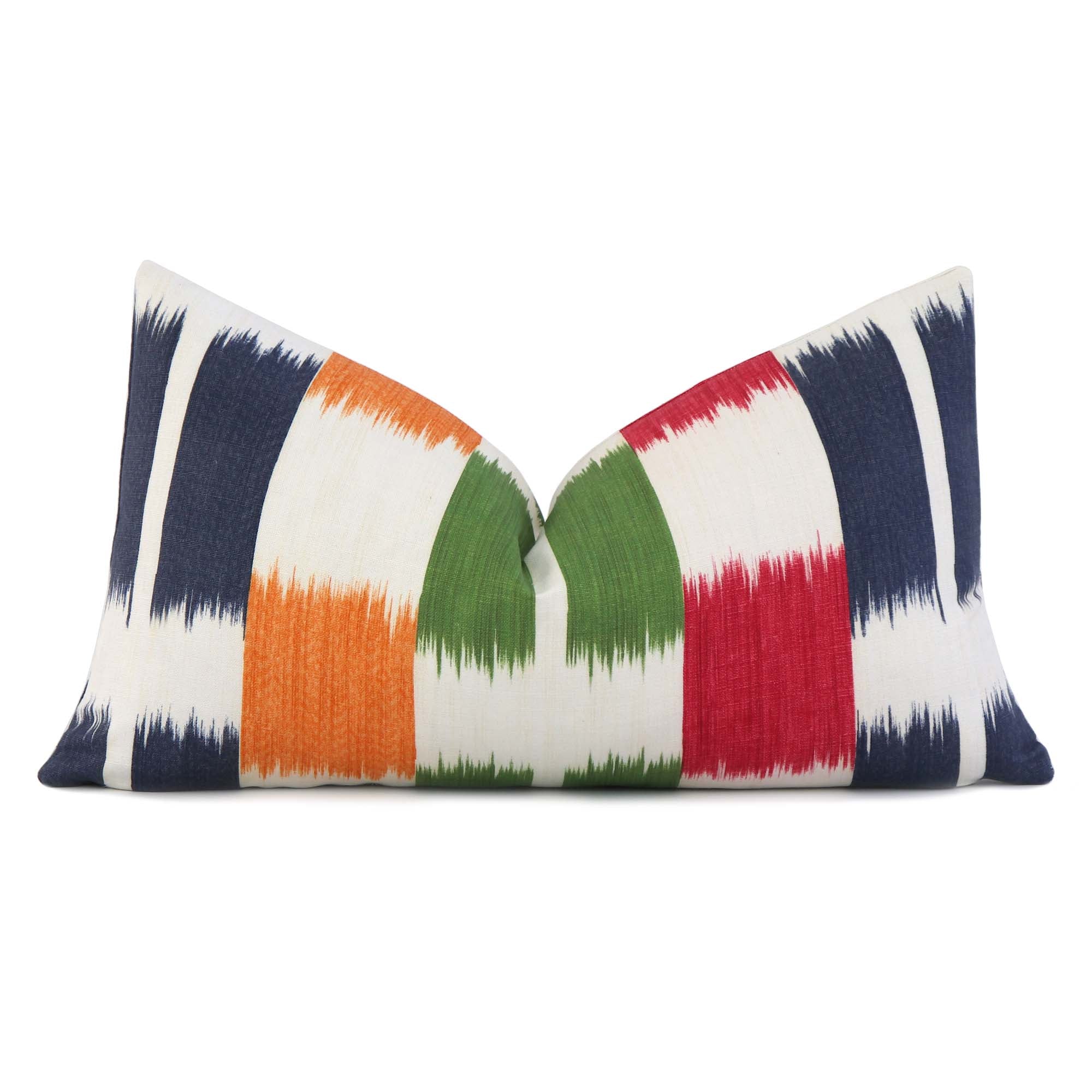 Thibaut Kasuri Stripe Green and Pink Ikat Decorative Designer Lumbar Throw Pillow Cover