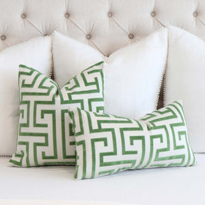 Thibaut Ming Trail Velvet Green Designer Throw Pillow Cover on King Bed