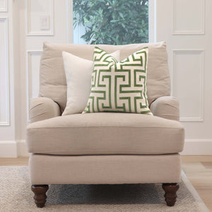 Thibaut Ming Trail Velvet Green Designer Throw Pillow Cover on Arm Chair in Home