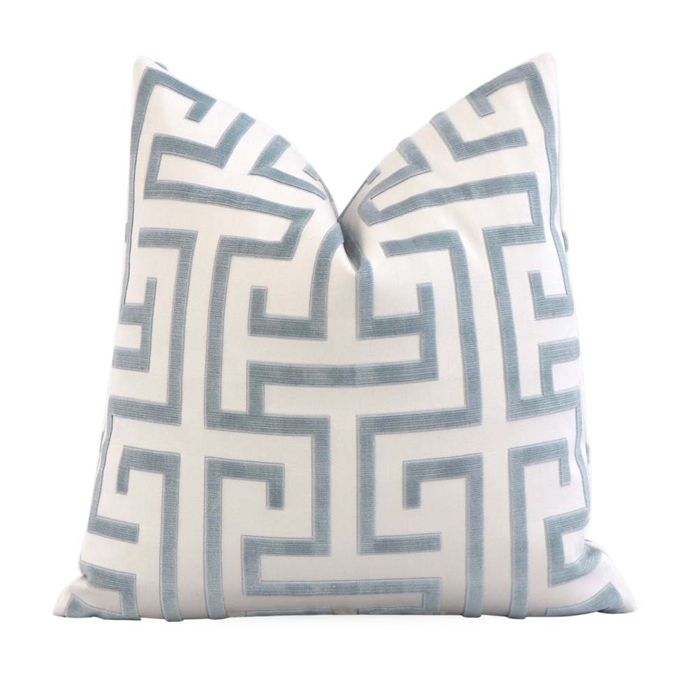 Thibaut Ming Trail Velvet Light Blue Designer Throw Pillow Cover