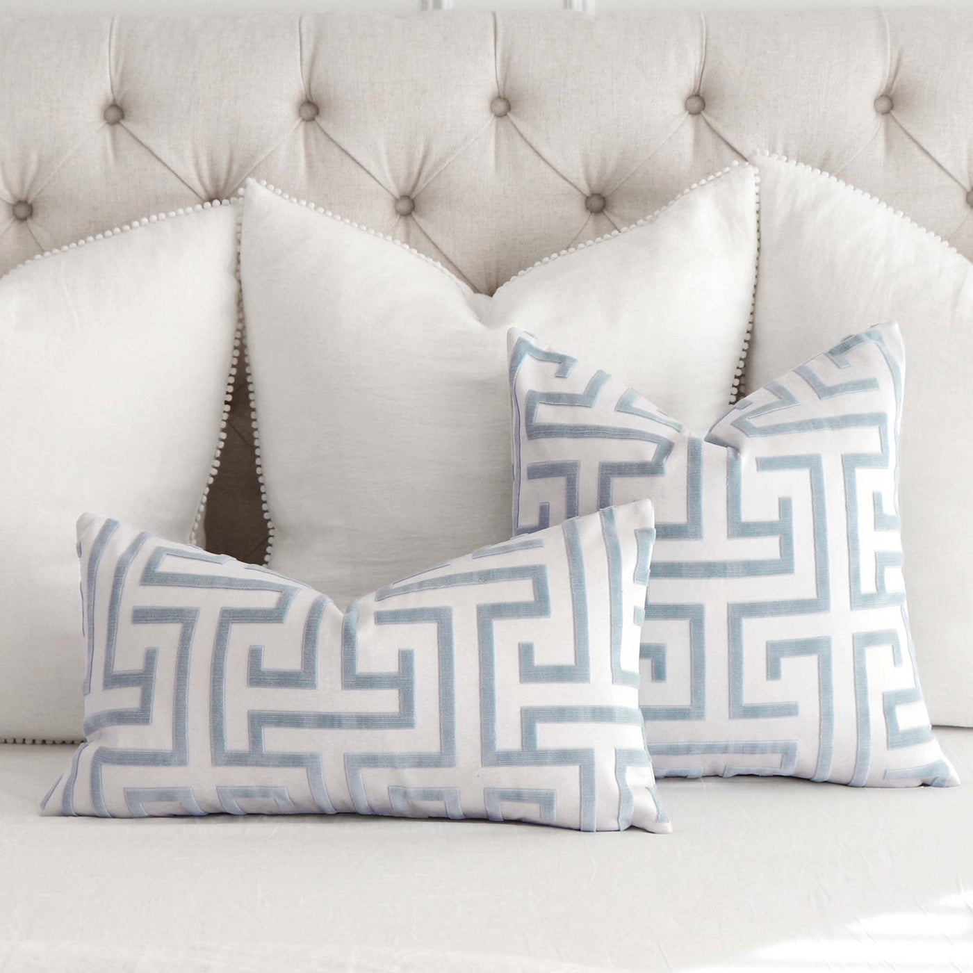 Thibaut Ming Trail Velvet Light Blue Throw Pillow | Greek Key Pattern ...