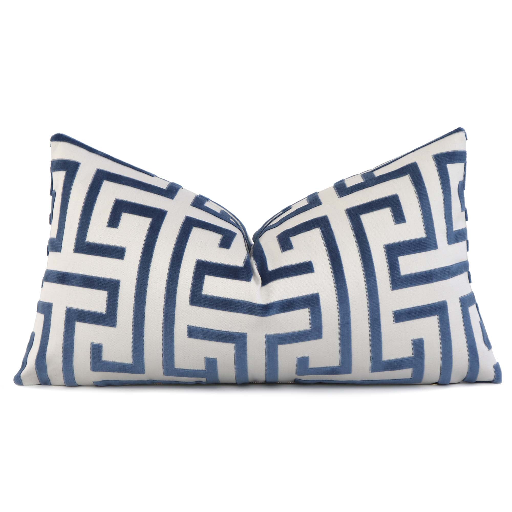 Thibaut Ming Trail Velvet Navy Blue Luxury Designer Lumbar Throw Pillow Cover