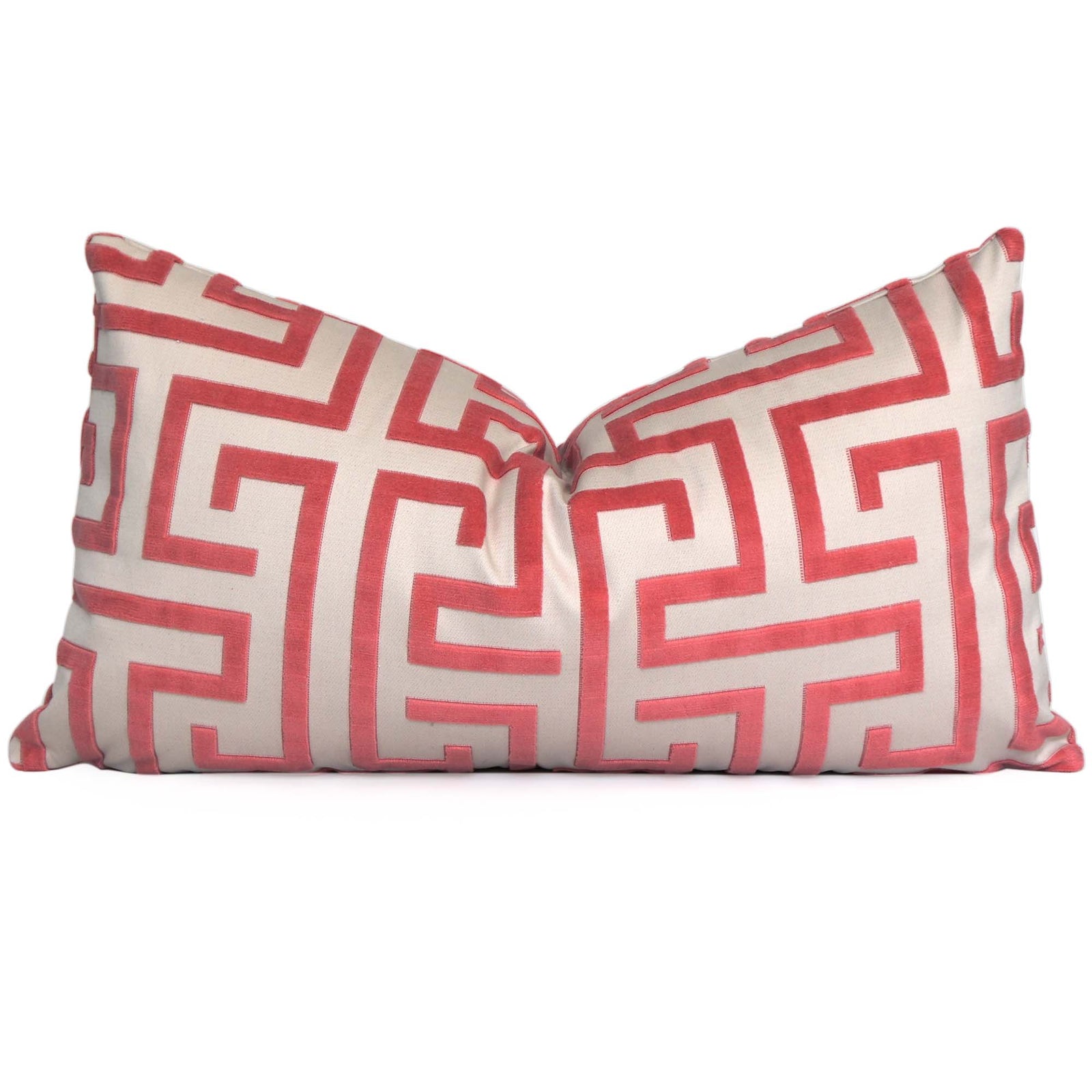 Thibaut Ming Trail Velvet Watermelon Red Designer Luxury Lumbar Throw Pillow Cover