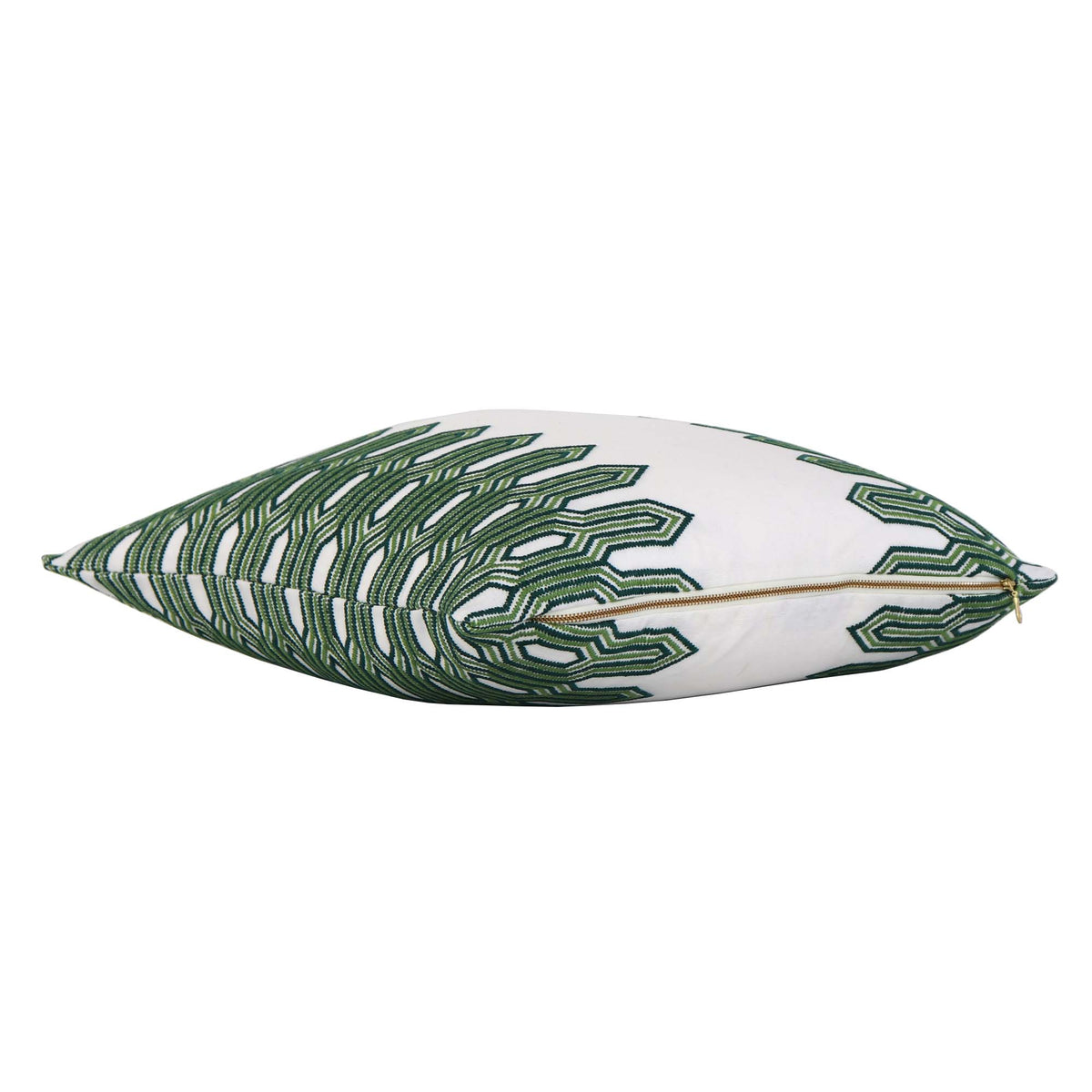 Thibaut Nola Stripe Green Embroidery Geometric Designer Decorative Throw Pillow Cover with Exposed Brass Zipper