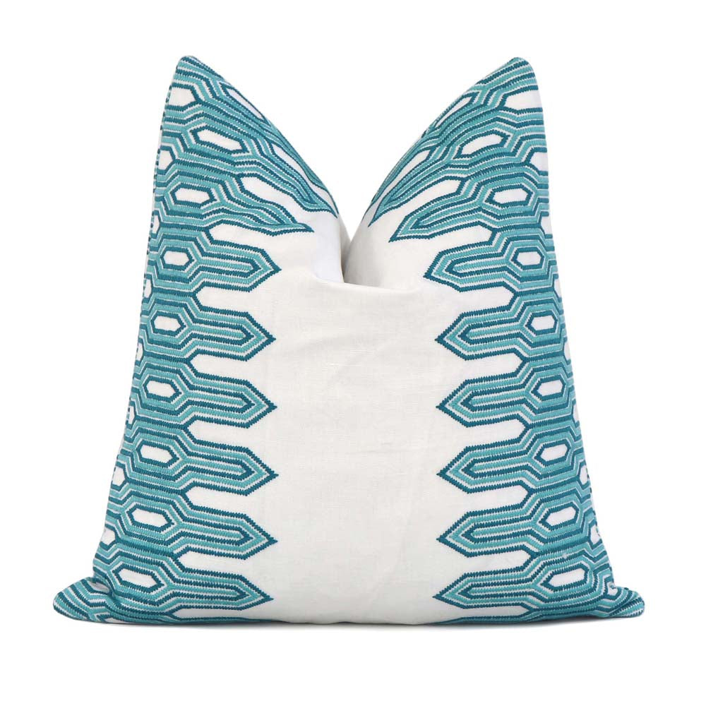 Thibaut Nola Stripe Aqua Embroidery Geometric Designer Decorative Throw Pillow Cover