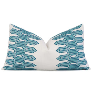 Thibaut Nola Stripe Aqua Embroidery Geometric Designer Decorative Lumbar Throw Pillow Cover