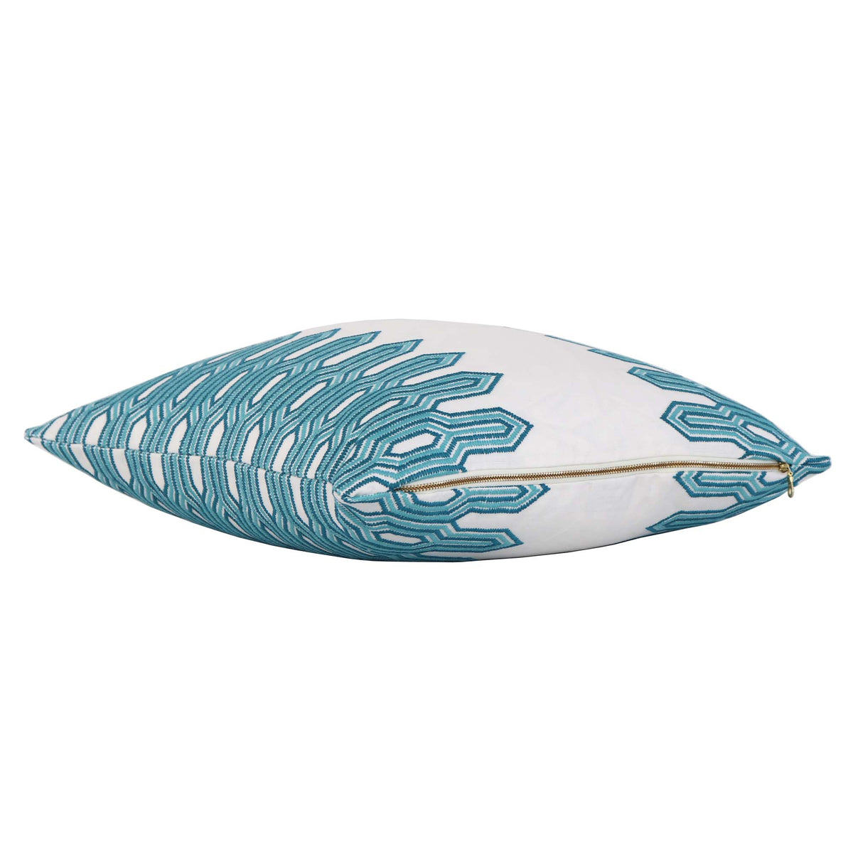Thibaut Nola Stripe Aqua Embroidery Geometric Designer Decorative Throw Pillow Cover with Exposed Brass Gold Zipper