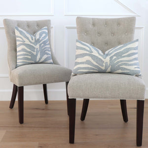 Thibaut Serengeti Zebra Aqua Blue Designer Luxury Throw Pillow Cover on Armless Chairs in Home Decor