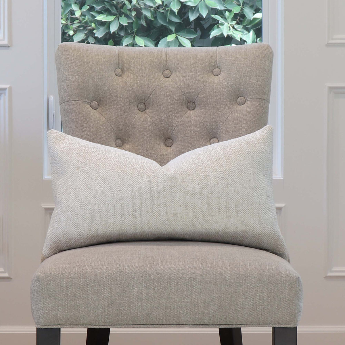 Thibaut Sasso Parchment Textured Soft Decorative Lumbar Throw Pillow Cover on Chair