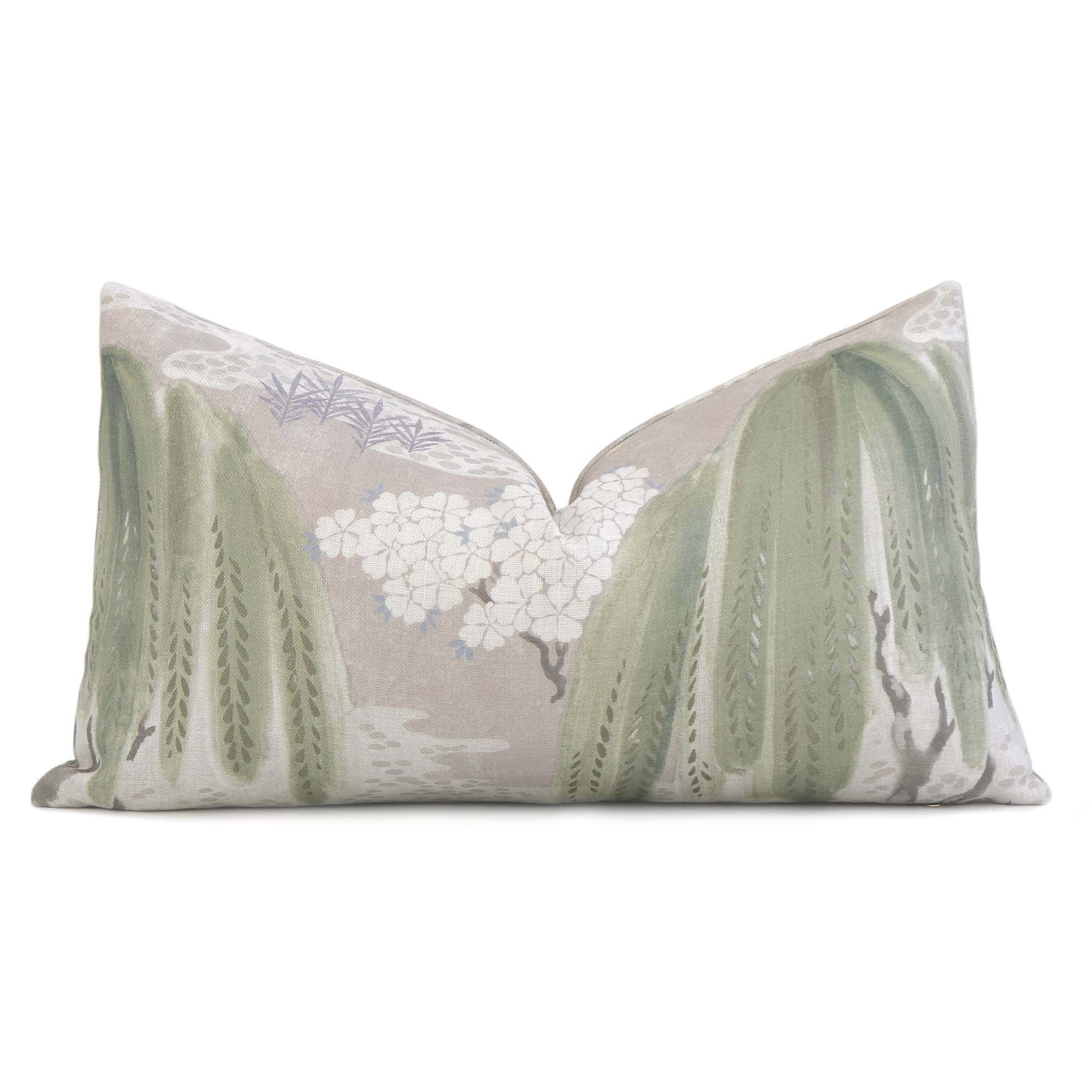 Thibaut Willow Tree Beige Chinoiserie Printed Floral Decorative Lumbar Throw Pillow Cover