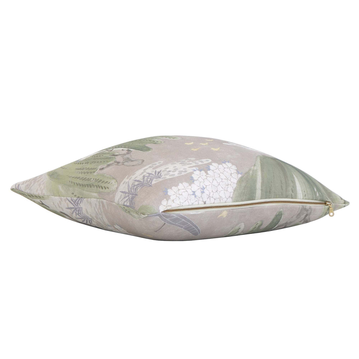 Thibaut Willow Tree Beige Chinoiserie Printed Floral Decorative Throw Pillow Cover with Exposed Brass Gold YKK Zipper