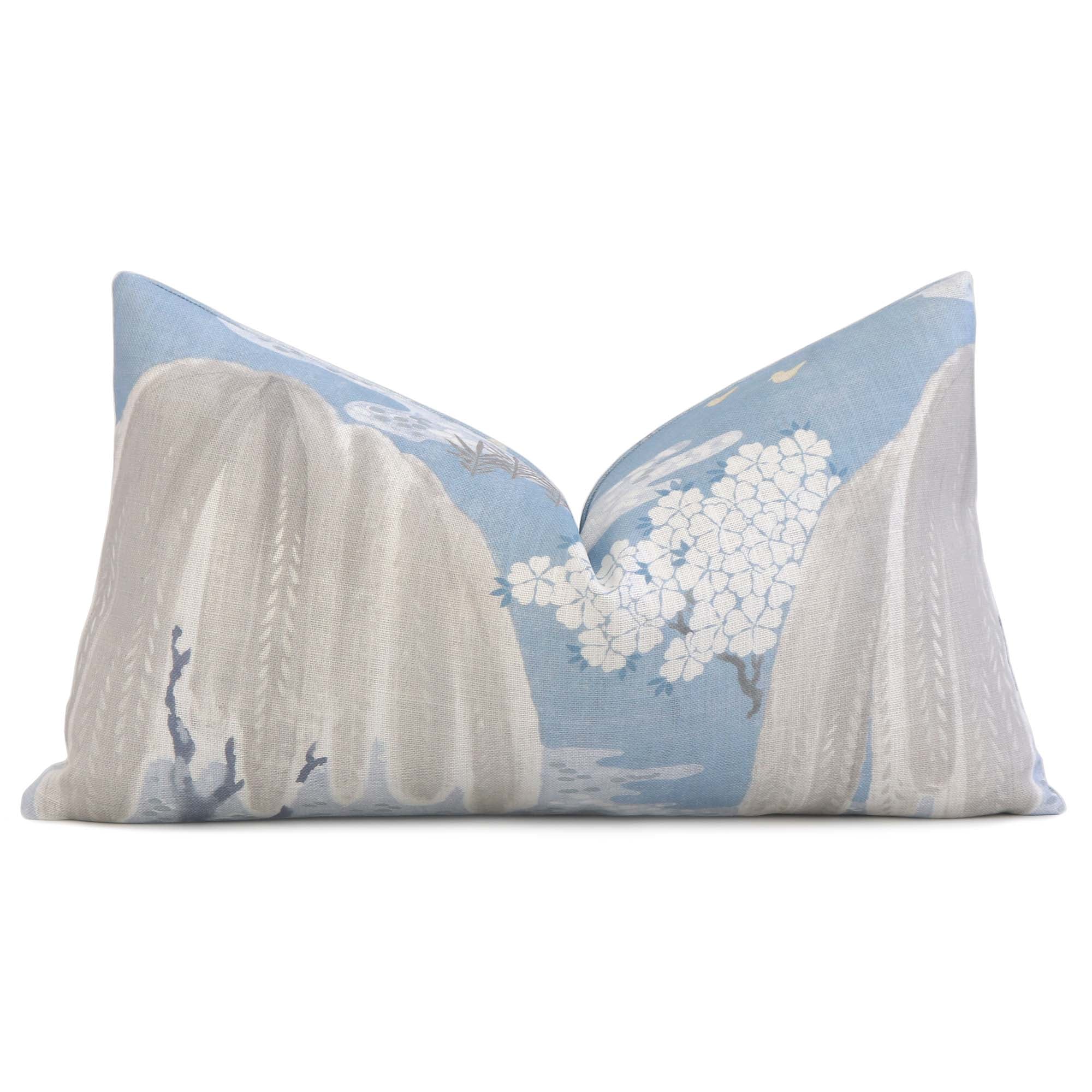 Thibaut Willow Tree Soft Blue Chinoiserie Floral Decorative Lumbar Throw Pillow Cover