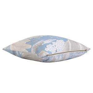 Thibaut Willow Tree Soft Blue Chinoiserie Floral Decorative Throw Pillow Cover with Exposed Brass YKK Zipper