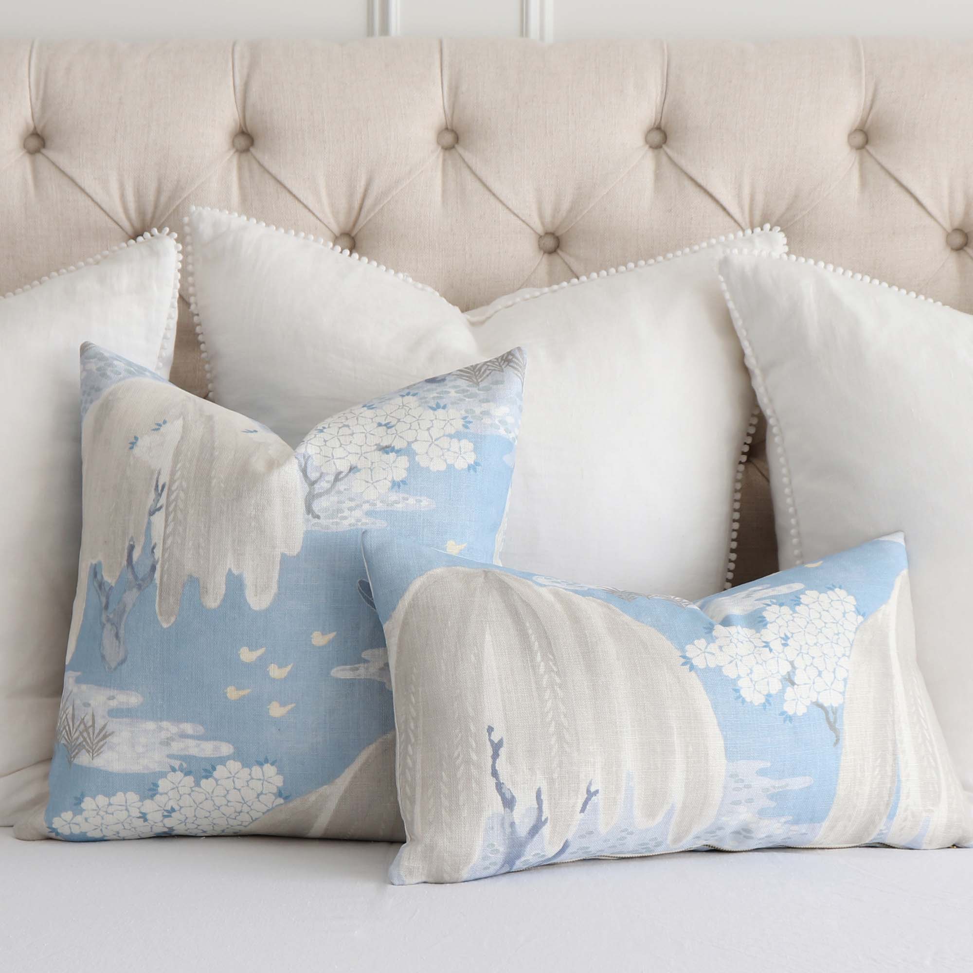Botanical Thibaut Willow Tree Soft Blue Throw Pillow Cover | Chloe