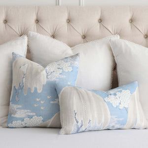 Thibaut Willow Tree Soft Blue Chinoiserie Floral Decorative Throw Pillow Cover with White Big Shams