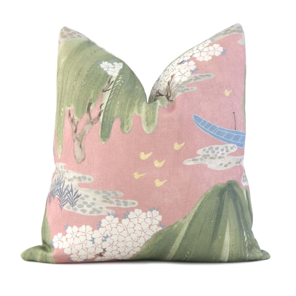 Thibaut Willow Tree Blush Pink Chinoiserie Printed Floral Decorative Throw Pillow Cover