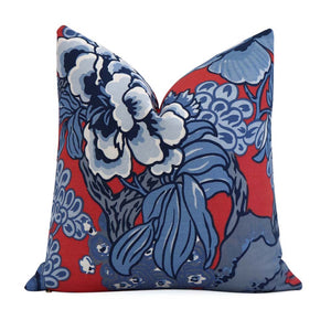 Thibaut Honshu Red and Blue Floral Decorative Designer Throw Pillow Cover