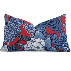 Thibaut Honshu Red and Blue Floral Decorative Designer Throw Lumbar Pillow Cover