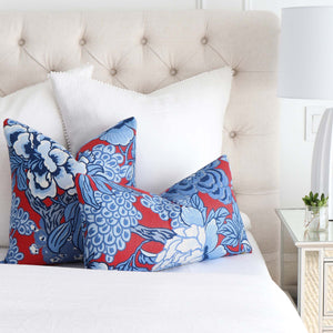 Thibaut Honshu Red and Blue Floral Decorative Designer Throw Pillow Cover in Bedroom