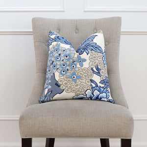 Thibaut Honshu Blue and Beige Decorative Designer Pillow Cover on Chair in Home
