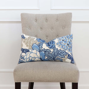 Thibaut Honshu Blue and Beige Decorative Designer Lumbar Pillow Cover on Chair