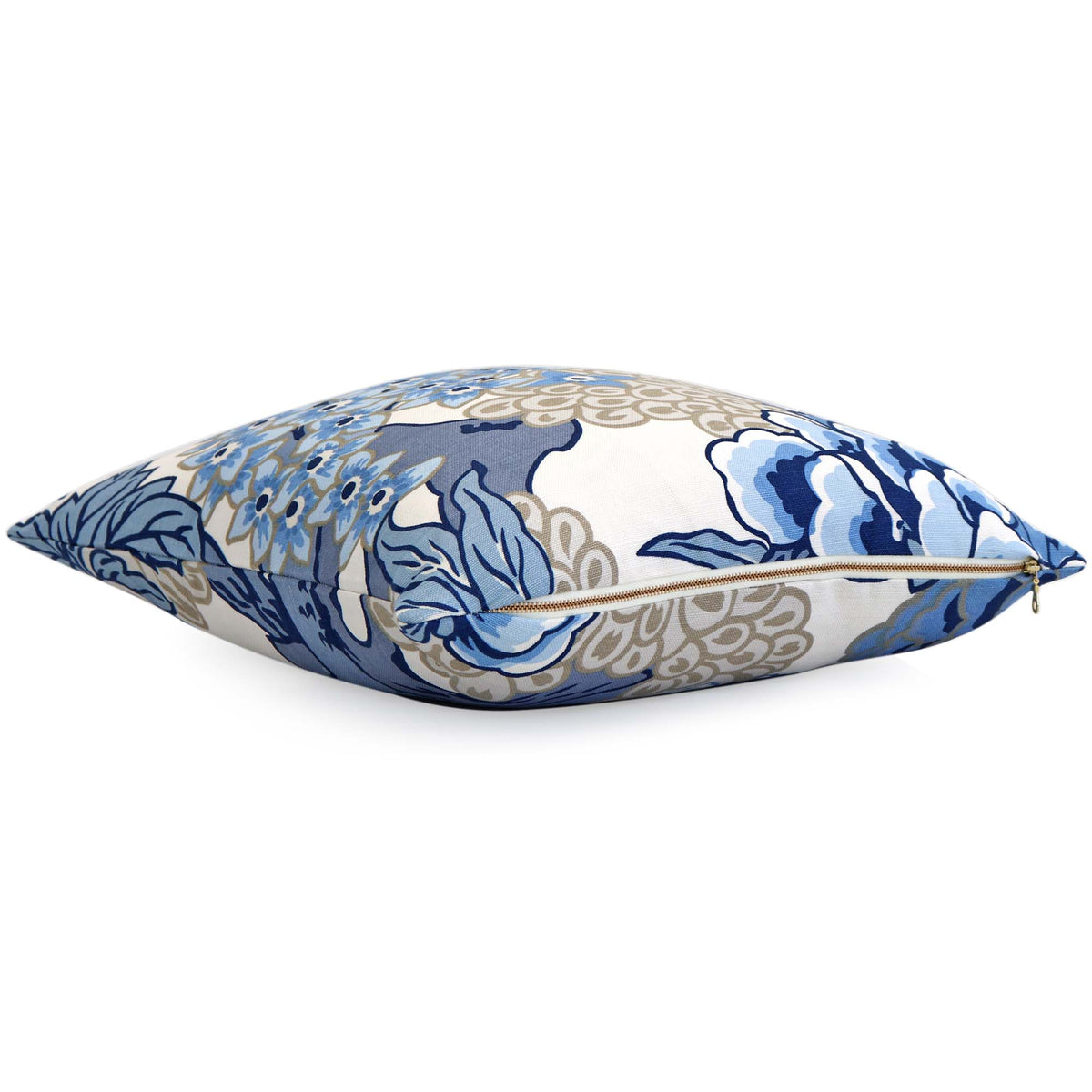 Thibaut Honshu Blue and Beige Decorative Designer Pillow Cover with Brass Gold Zipper