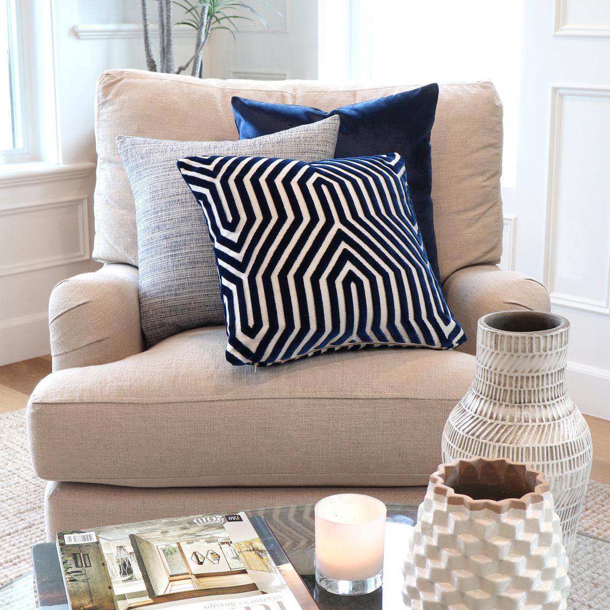 Vanderbilt Bleu Velvet Pillow Cover with Matching Throw Pillows