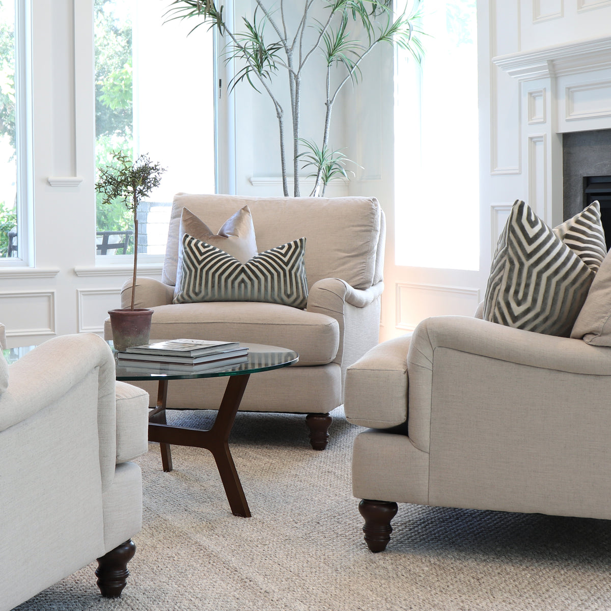 Schumacher Vanderbilt Dove Velvet Designer Throw Pillow Cover in Living Room