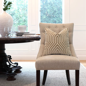 Schumacher Vanderbilt Greige Velvet Designer Pillow Cover on Accent Chair