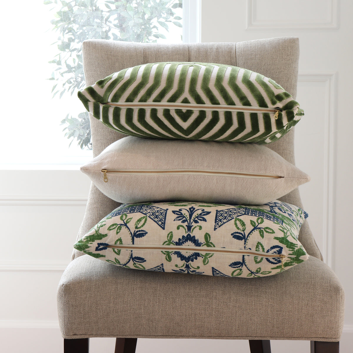 Vanderbilt Lettuce Velvet Pillow Cover with Exposed Brass YKK Zipper