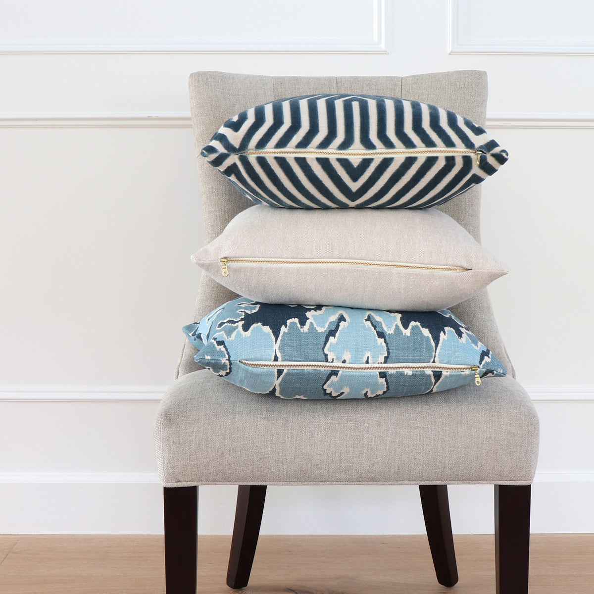 Vanderbilt Marine Velvet Pillow Cover with Exposed Brass Zipper