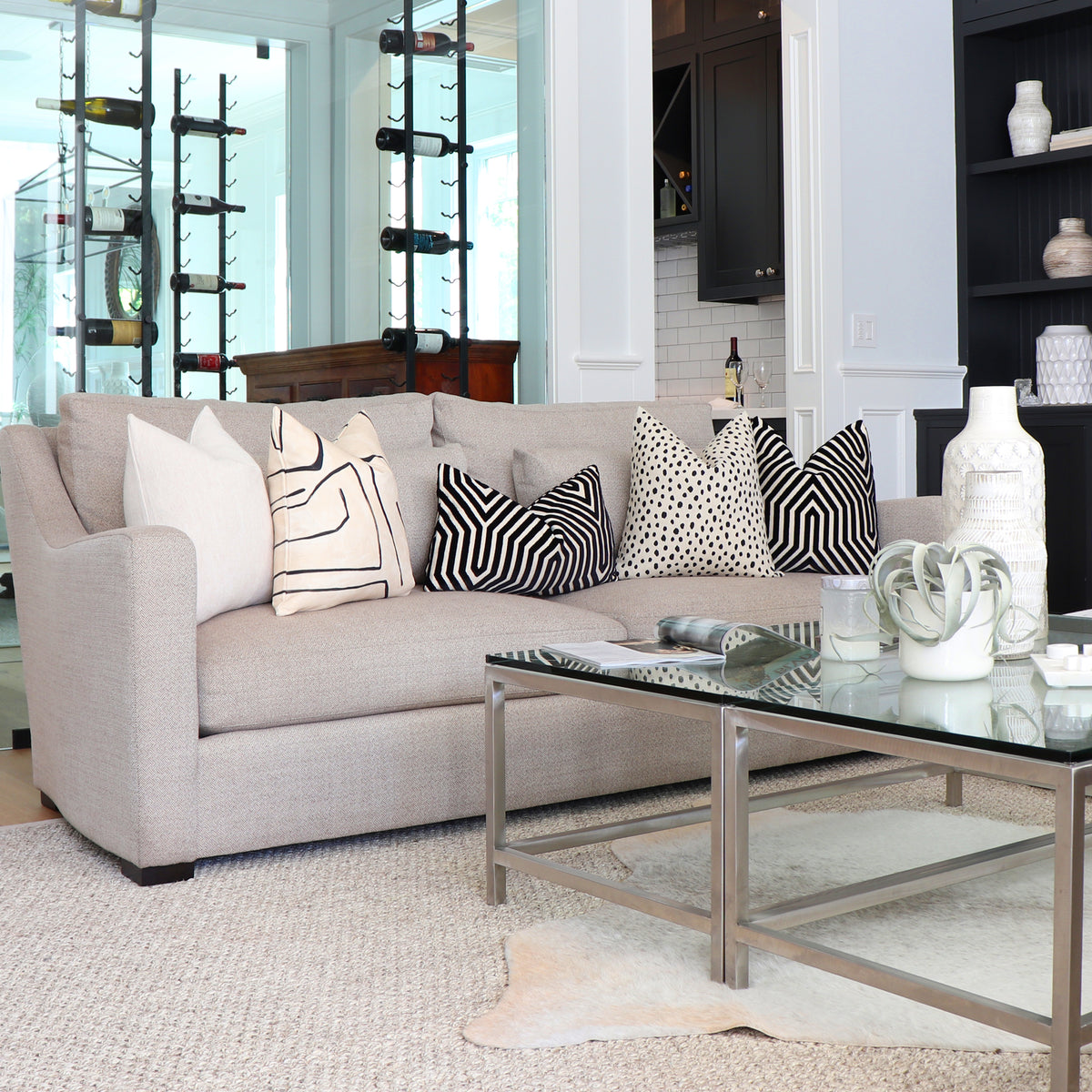 Schumacher Vanderbilt Noir Velvet Designer Throw Pillow Cover on Sofa