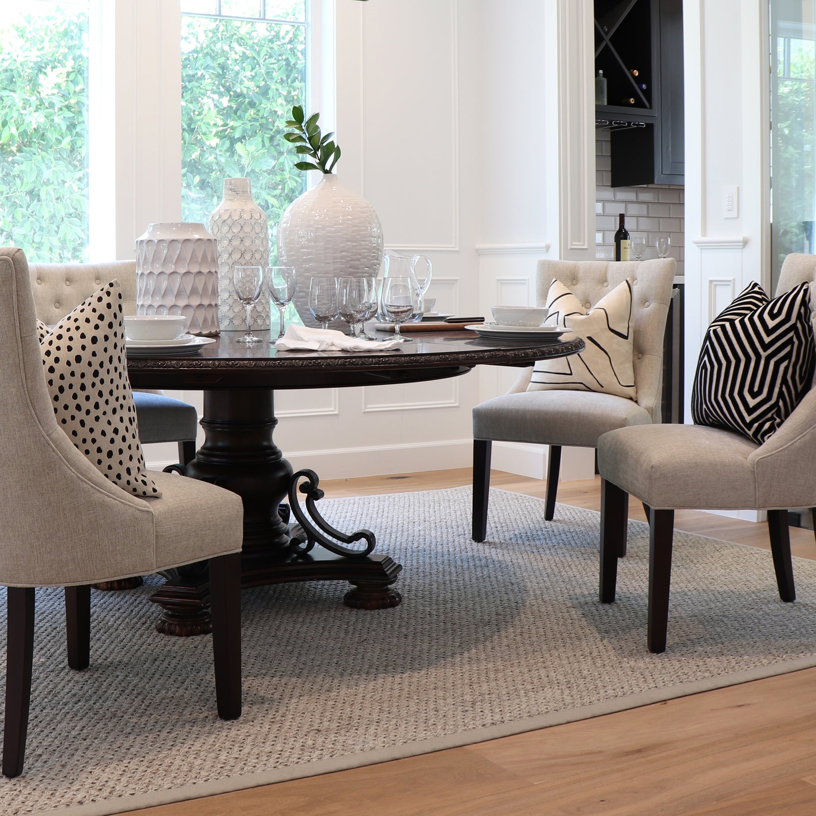 Schumacher Vanderbilt Noir Velvet Designer Throw Pillow Cover in Dining Room