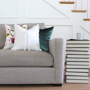Schumacher Talos White Fringe Designer Throw Pillow Cover in Living Room