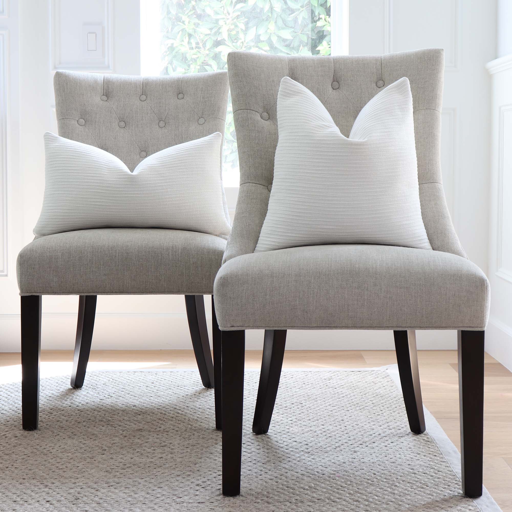 Zak + Fox Jibari Textured White Luxury Designer Throw Pillow Cover on Dining Chairs in Living Room