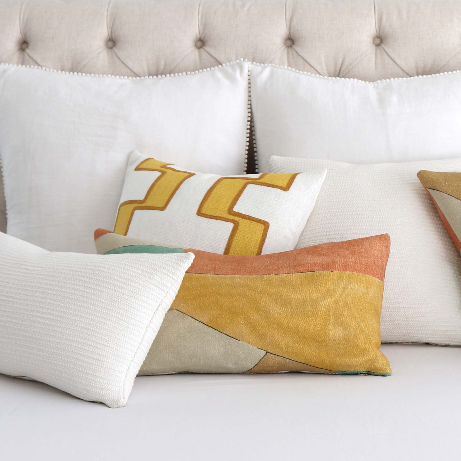 Zak + Fox Jibari Textured White Luxury Designer Throw Pillow Cover with Matching Pillows