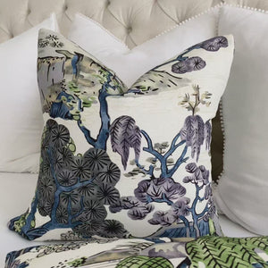 Thibaut Asian Scenic Chinoiserie Purple and Blue Designer Luxury Decorative Throw Pillow Cover Product Video