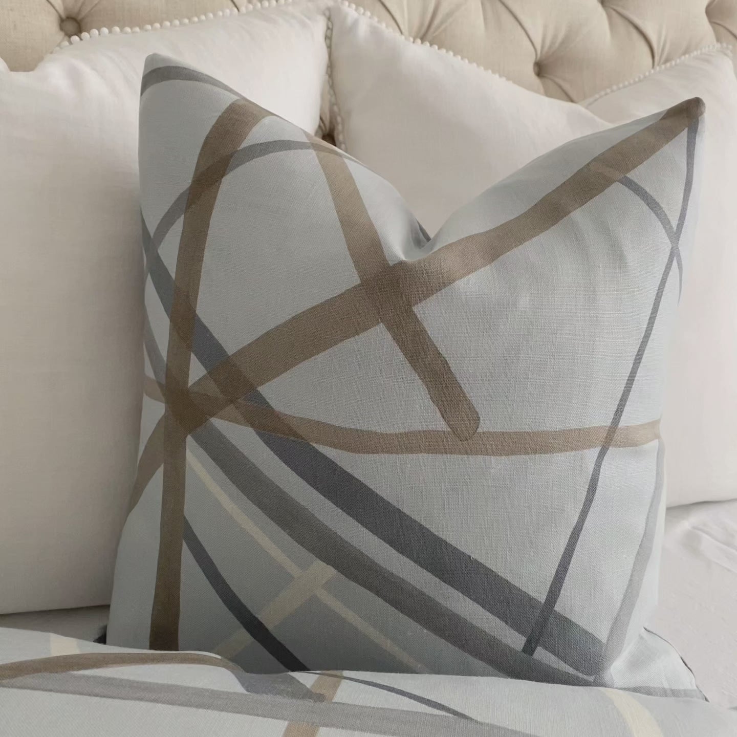 Kelly Wearstler Simpatico Cinder Light Blue Striped Designer Decorative Throw Pillow Cover Product Video