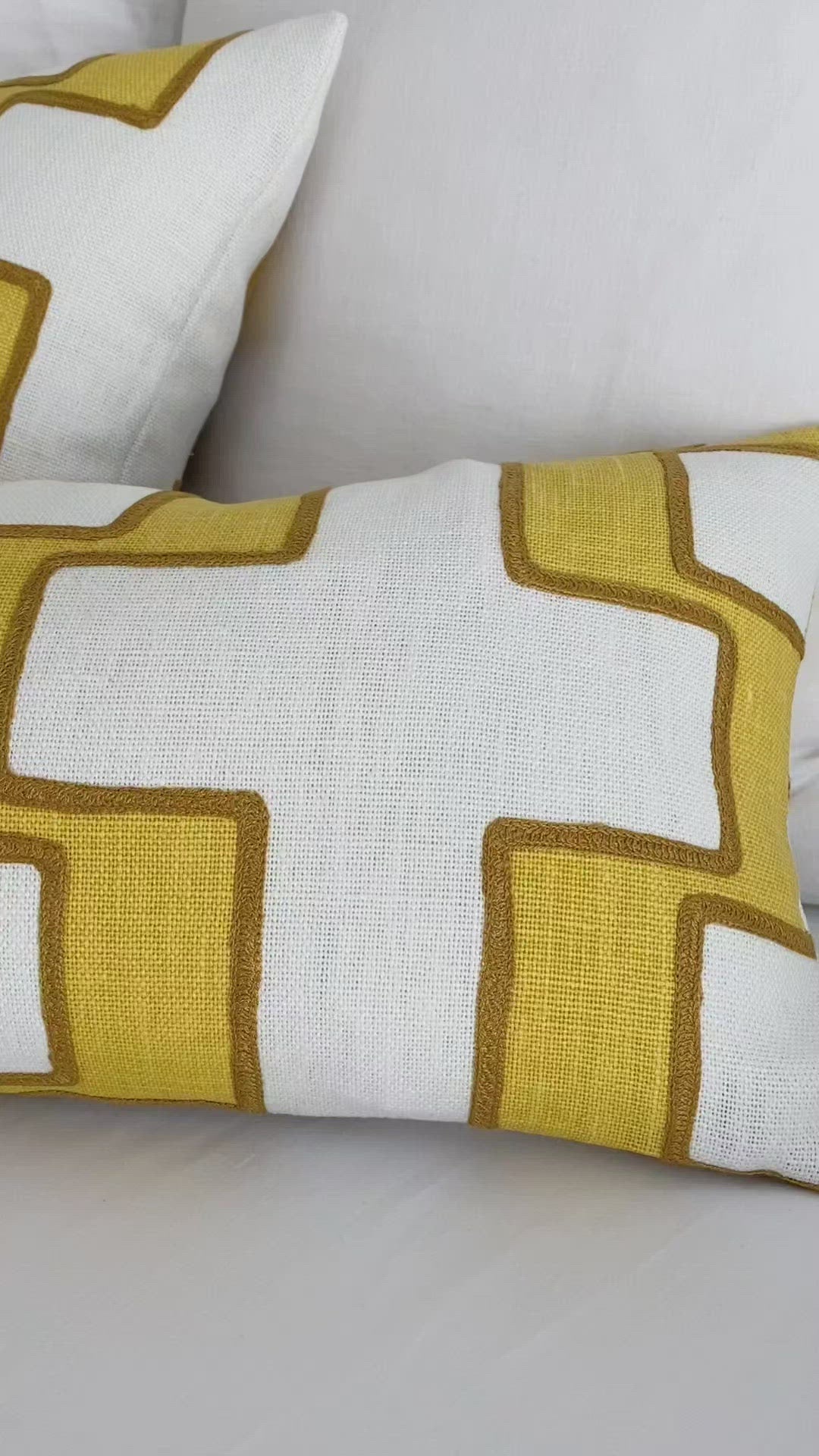 Schumacher Dixon Embroidered Print Yellow Luxury Designer Throw Pillow Cover Product Video