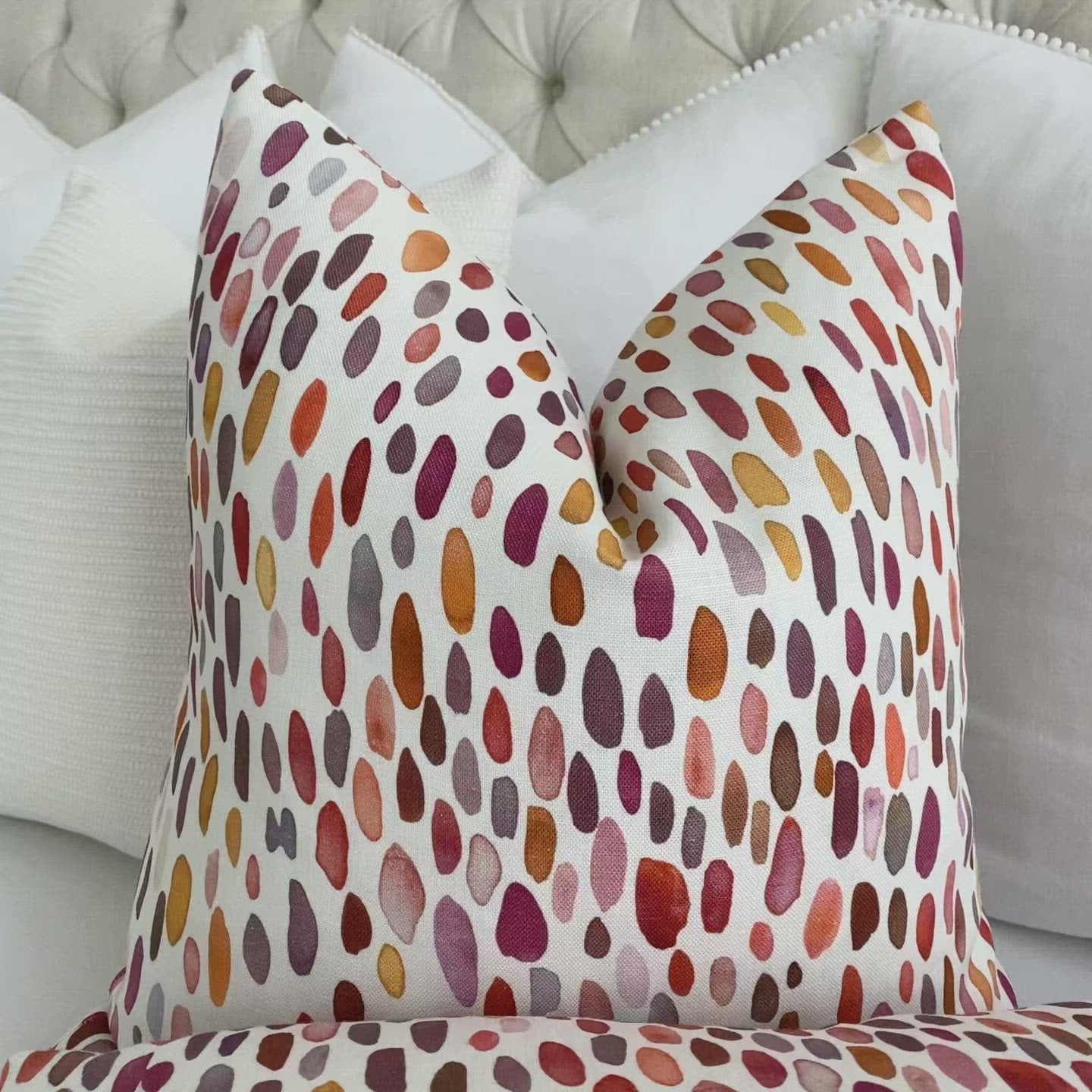 Scalamandre Jamboree Linen Brush Strokes Polka Dots Wild Berry Designer Luxury Throw Pillow Cover Product Video