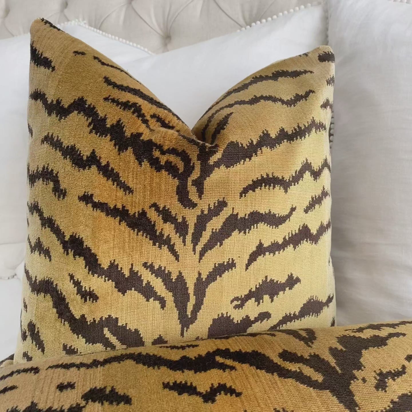 Scalamandre Tigre Silk Velvet Gold Animal Print Luxury Decorative Designer Throw Pillow Cover Product Video