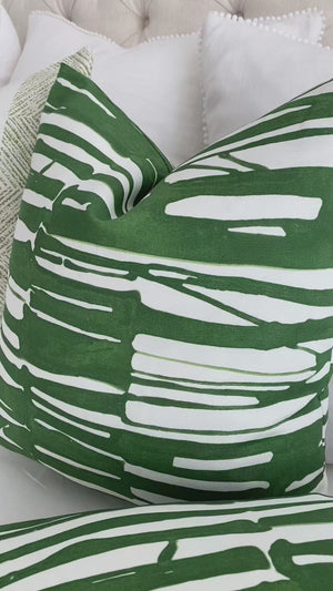 Thibaut Ischia Stripe Emerald Green and White Designer Throw  Pillow Cover Product Video