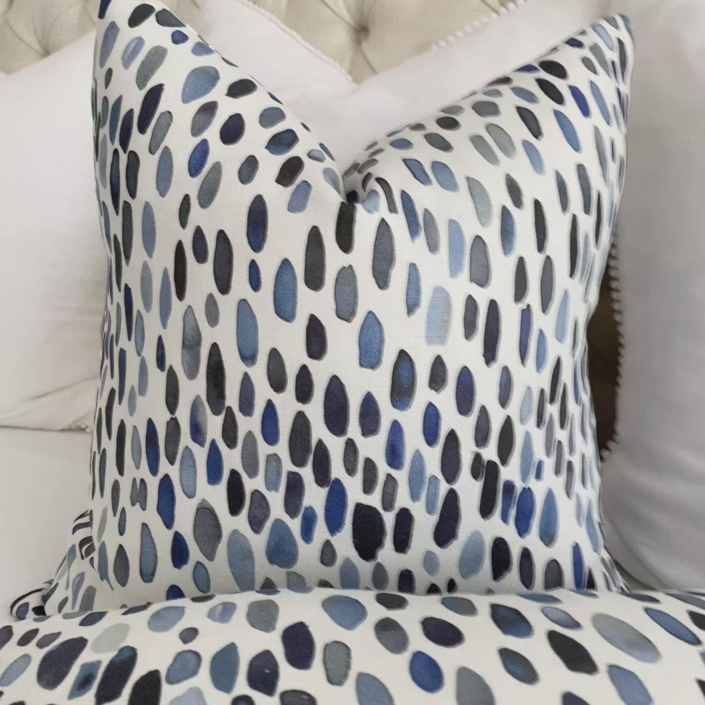 Scalamandre Jamboree Blues Linen Hand Painted Brush Strokes Designer Throw Pillow Cover Product Video