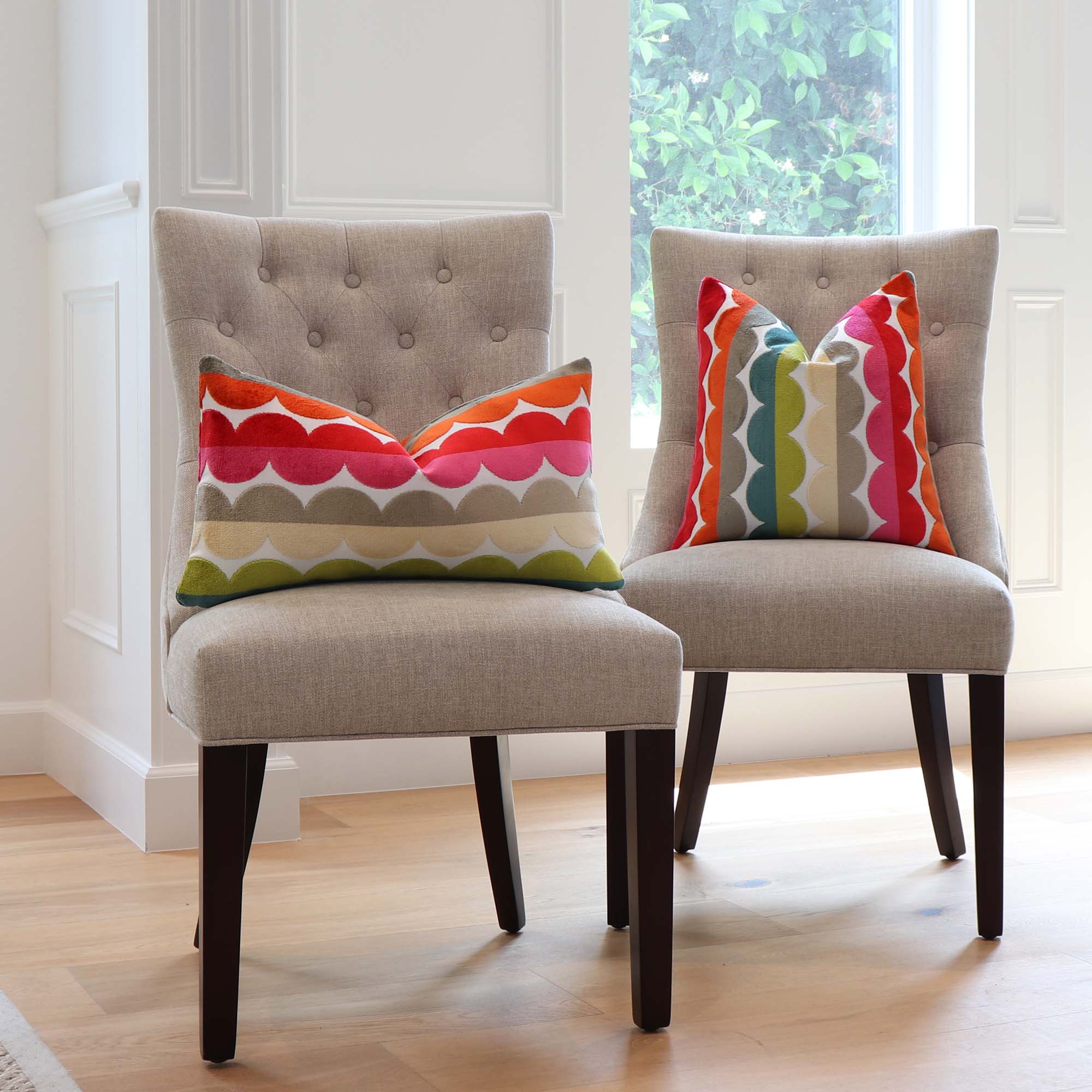 Kravet Jonathan Adler Curvy Velvet Stripes Designer Luxury Decorative Throw  Pillow Cover on Dining Chairs in Home Decor