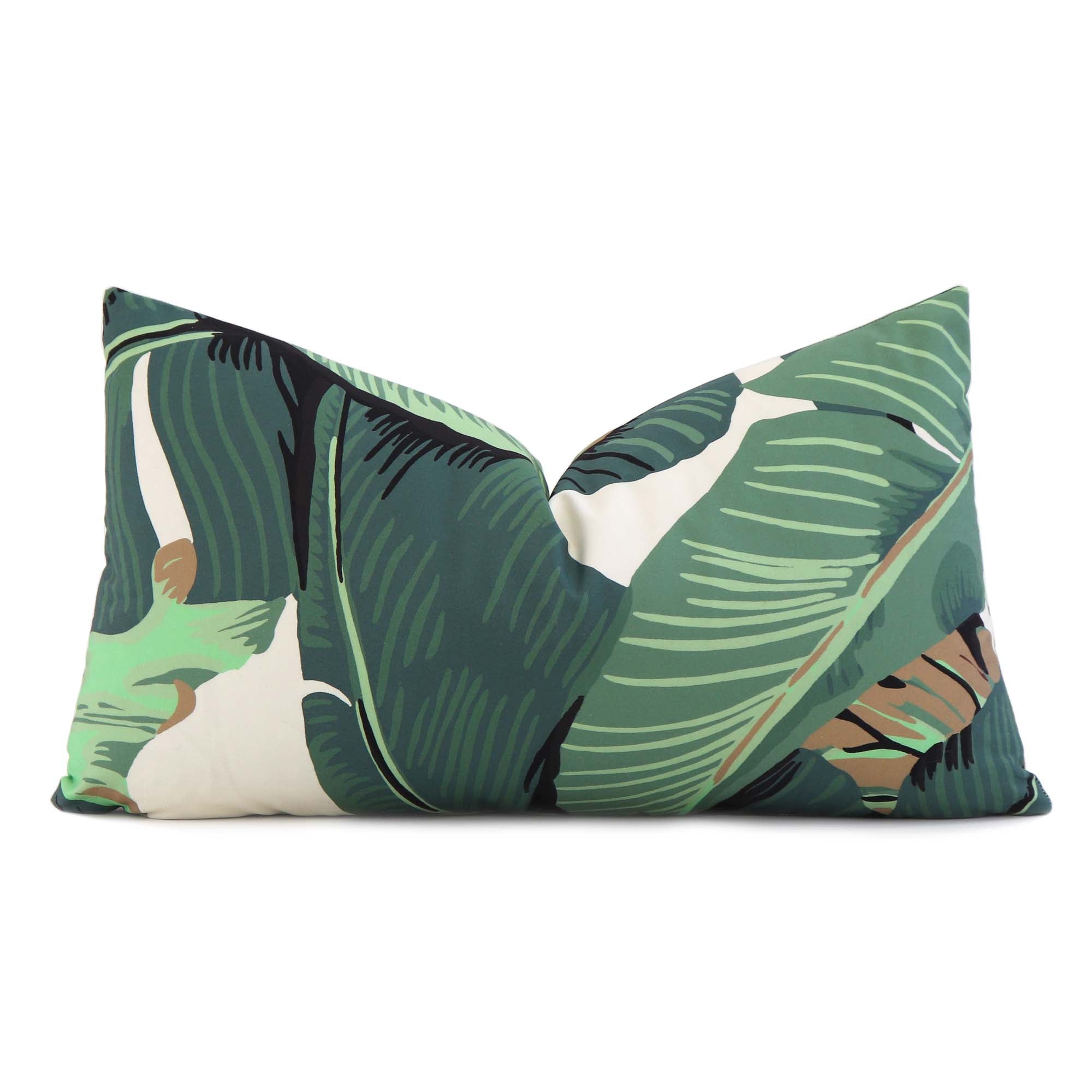 Scalamandre Hinson Palm Green Banana Leaf Botanical Designer Lumbar Throw Pillow Cover