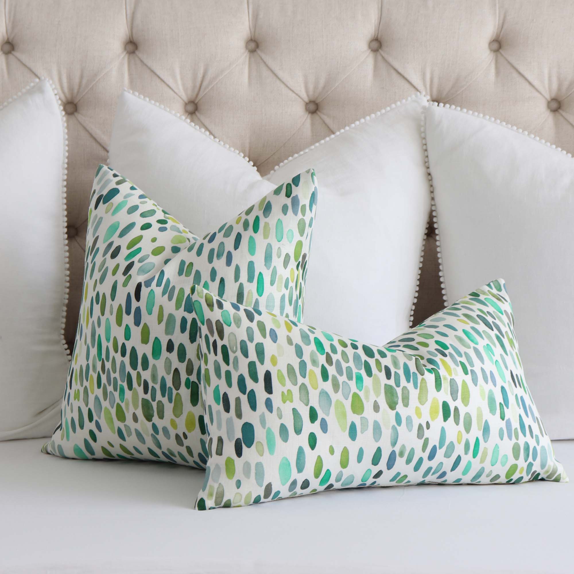 Scalamandre Jamboree Linen Grasshopper Green Hand Painted Brush Strokes Luxury Designer Decorative Throw Pillow Cover